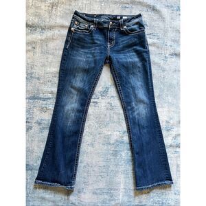 Miss Me Deep Blue Sequin Rhinestone Signature Boot Cut Jeans 31"